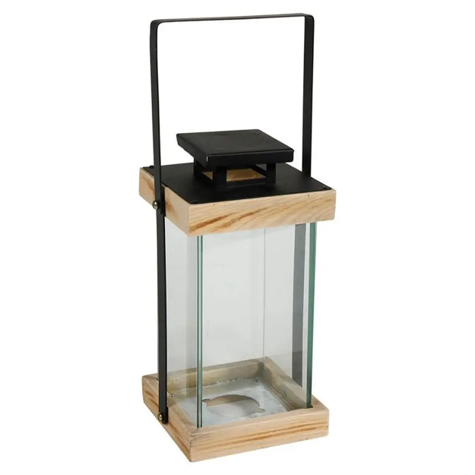 Ostaria Lantaarn - zwart - hout - metaal - verlichting - H24,5 cm
