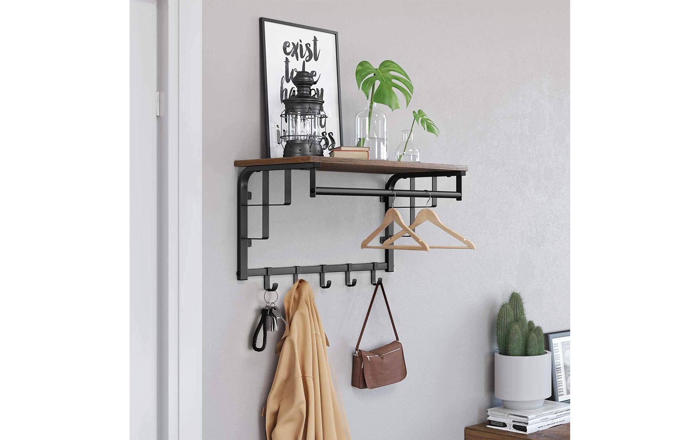 Wandgarderobe mit Haken und Stange 66 x 27 cm, Braun/SchwarzGarderobe
