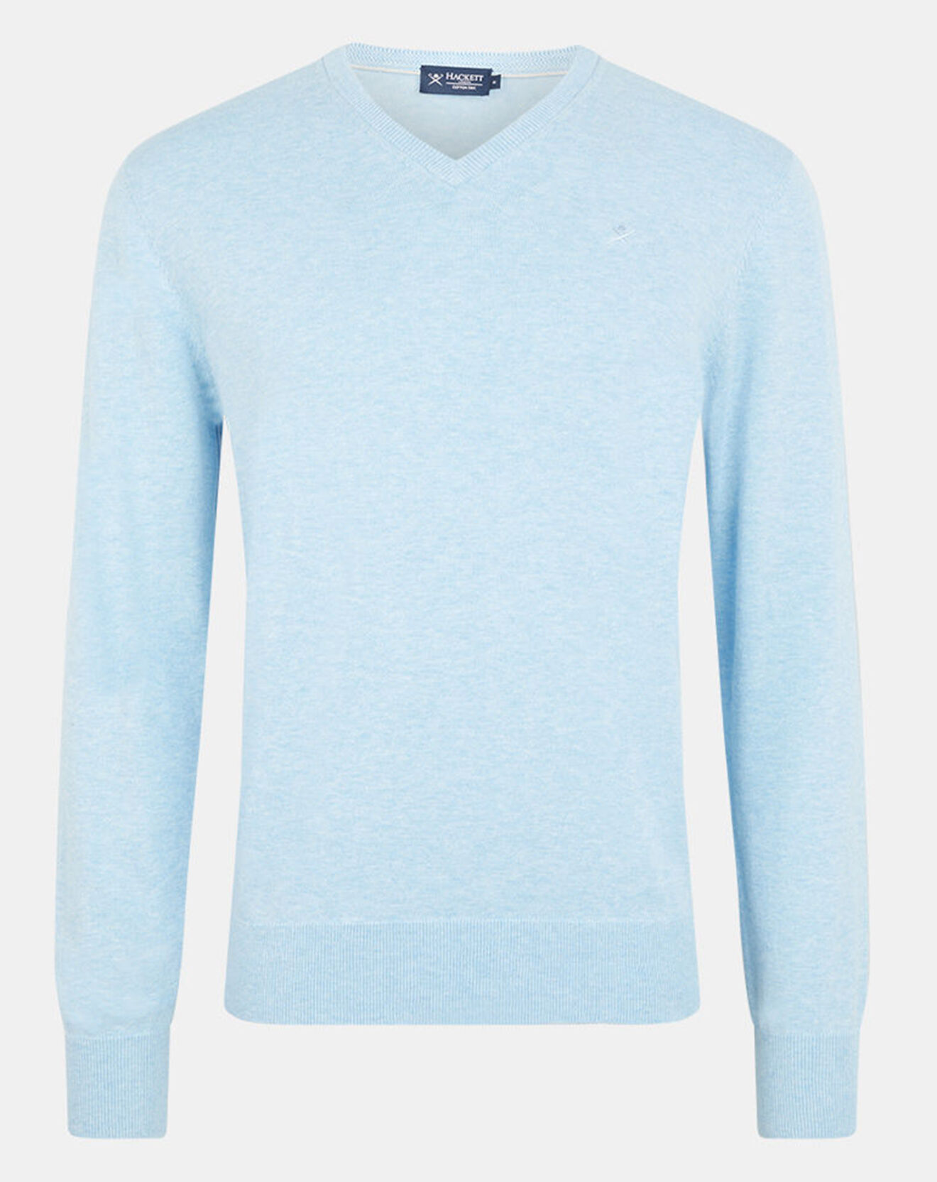 Hackett London Pull en Coton & Soie col V bleu ciel