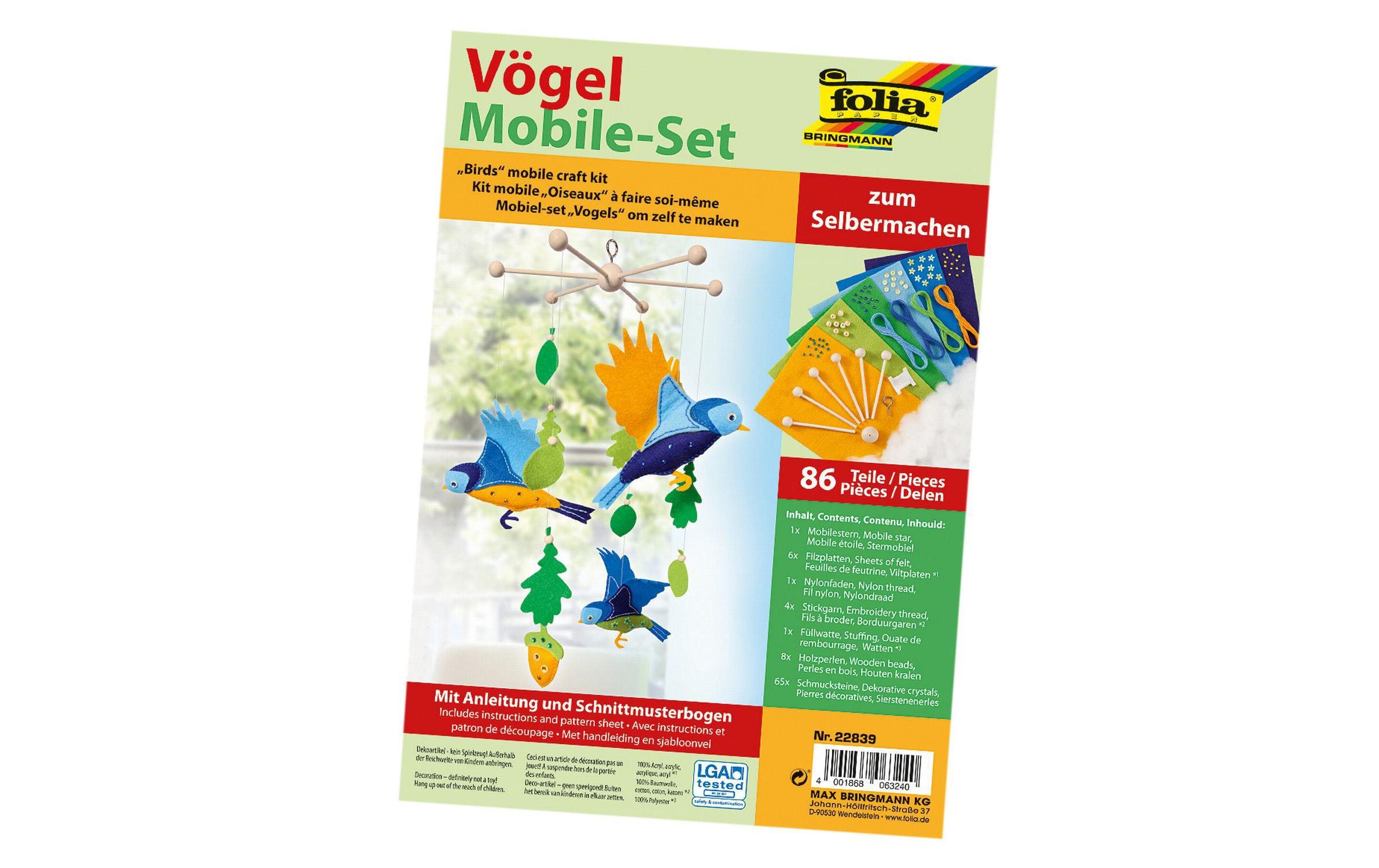 Mobile Vögel, Blau/Grün/GelbMobile Bastelset