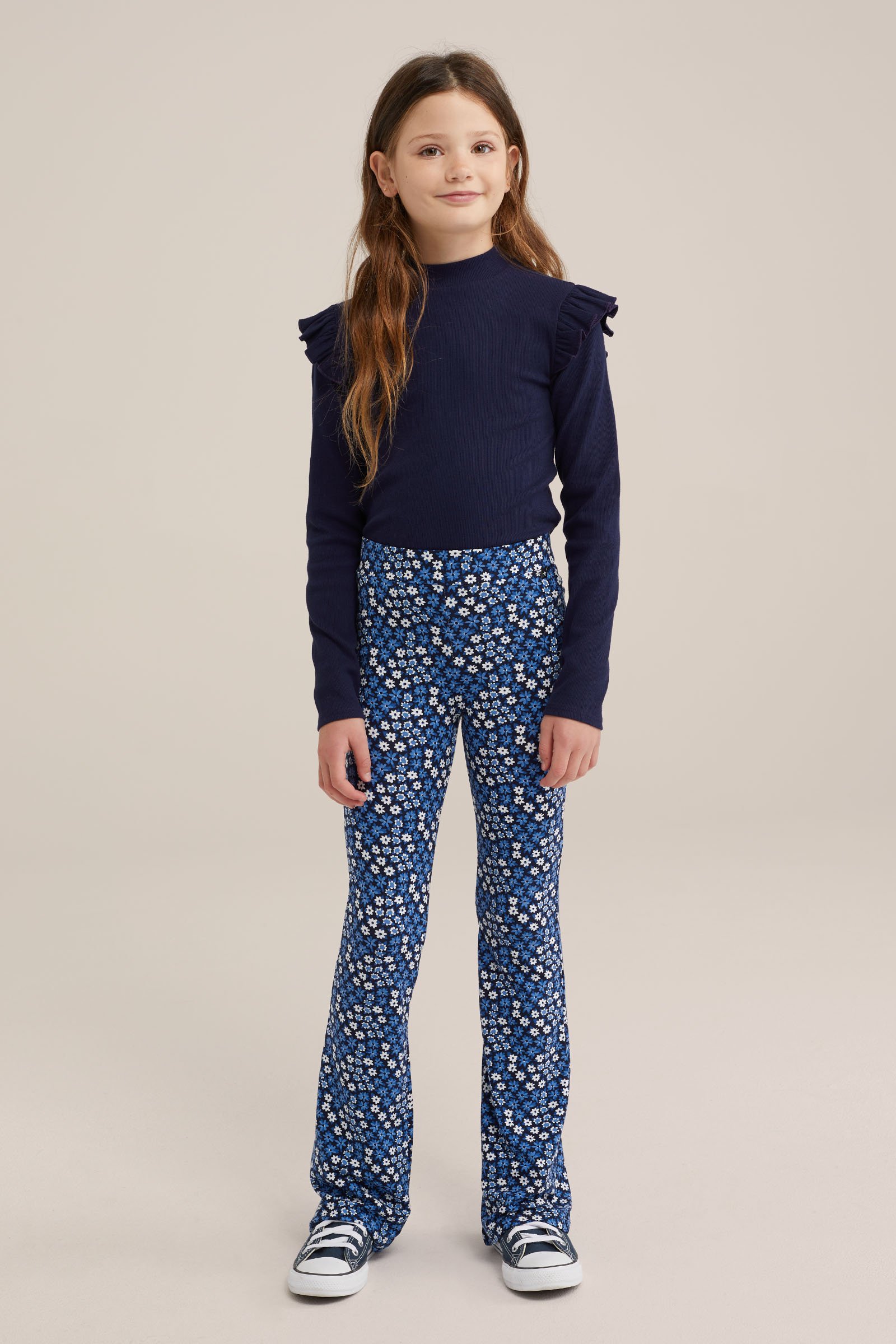 Meisjes flared legging met dessin WE Fashion Blauw