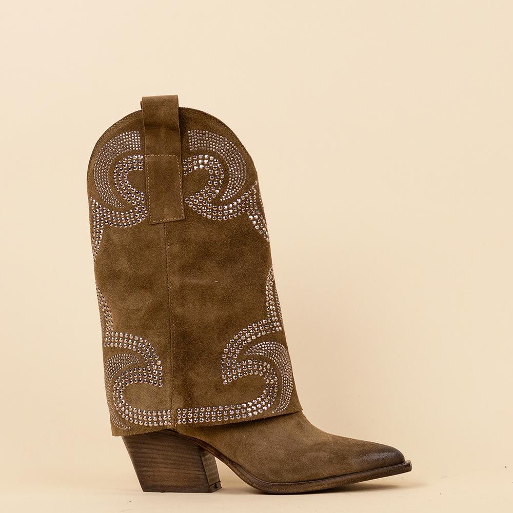 Kaplaarzen bruin suede met studs