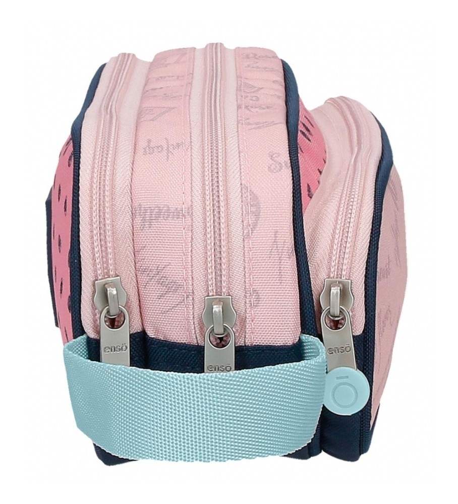 Enso Estuche Hello triplo cremallera rosa