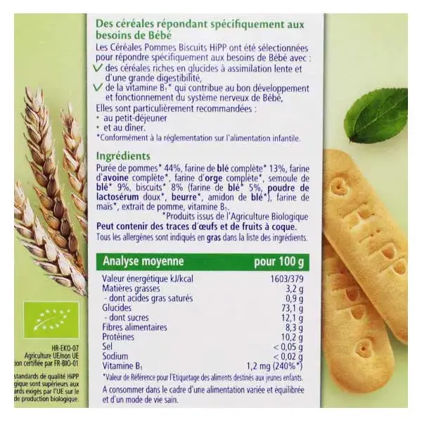 Biscoitos de Cereal com Maçã Gourmet Orgânico Hipp Mornings +8m 250g