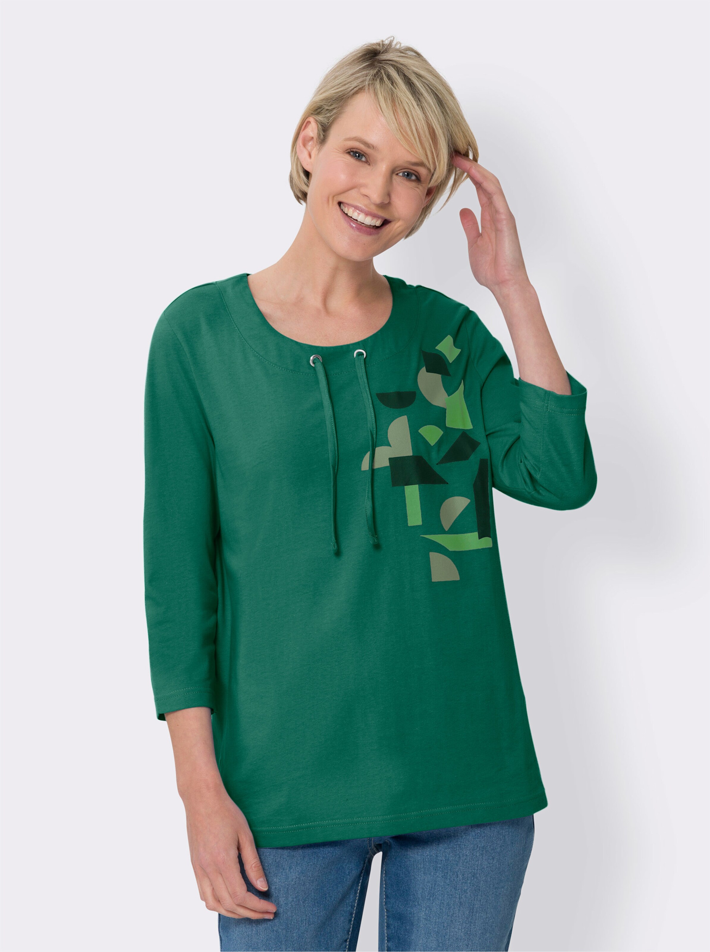 34-Arm-Shirt mit Print im Vorderteil