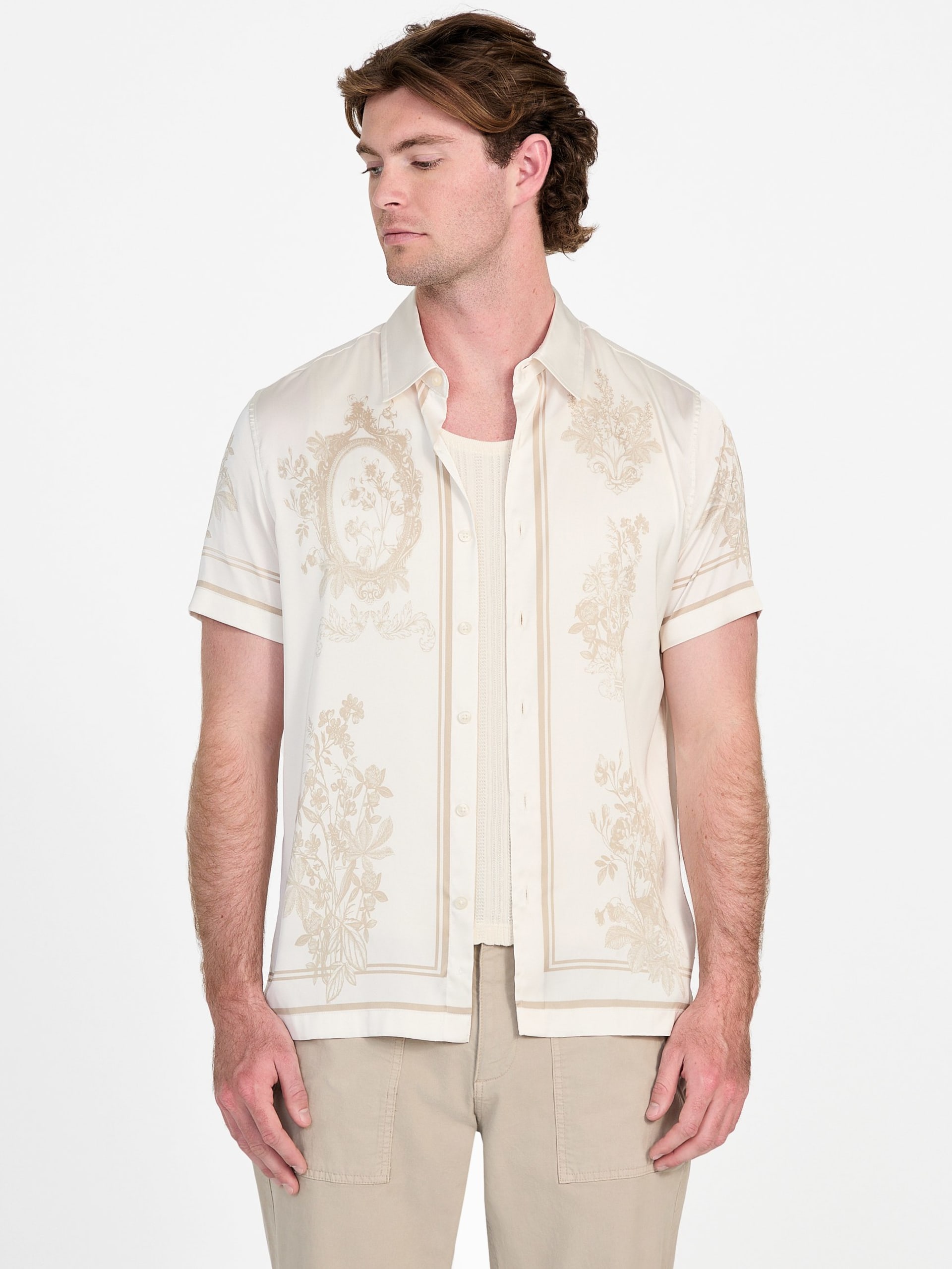 Camisa de cetim espelhado floral ecológico
