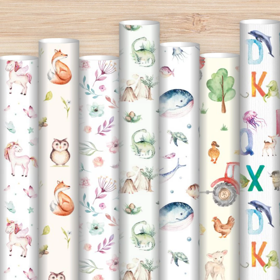 Nikima Geschenkpapier 5 Bögen Tier ABC Aquarell bunt – 1,60€qm Größe: - 84,1 x 59,4 cm bunt
