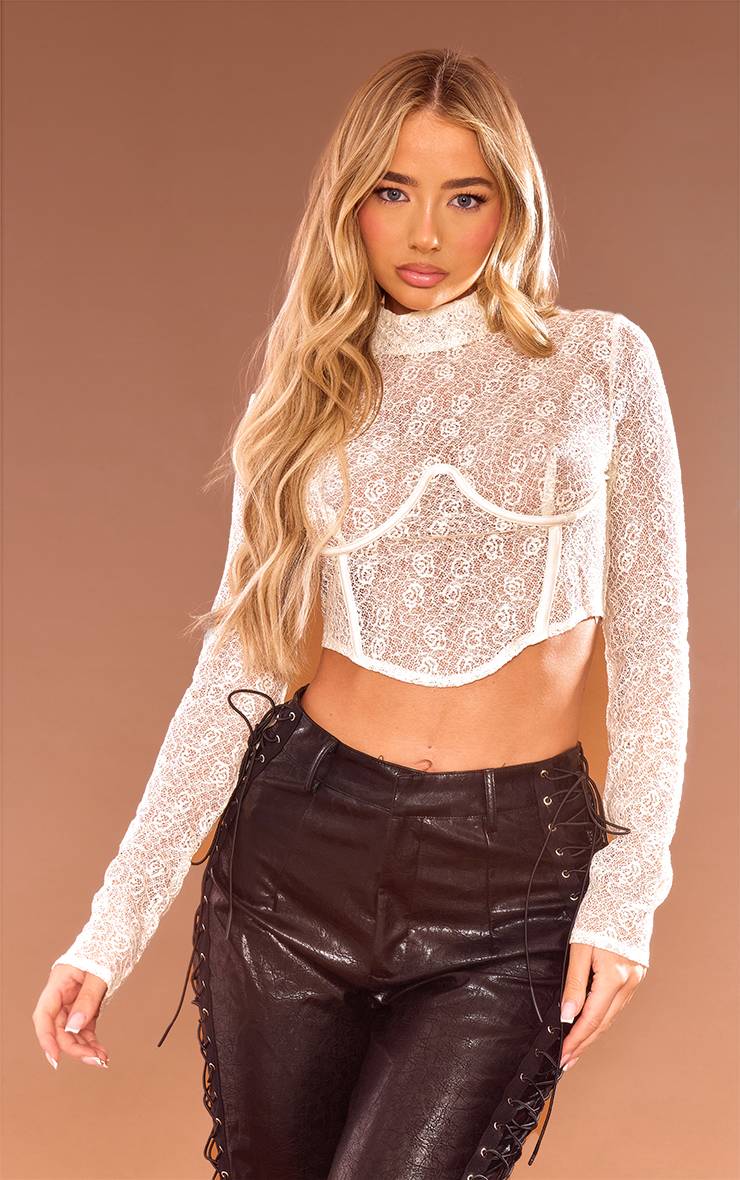 Crème Top Corset À Détail Buste En Dentelle Texturée