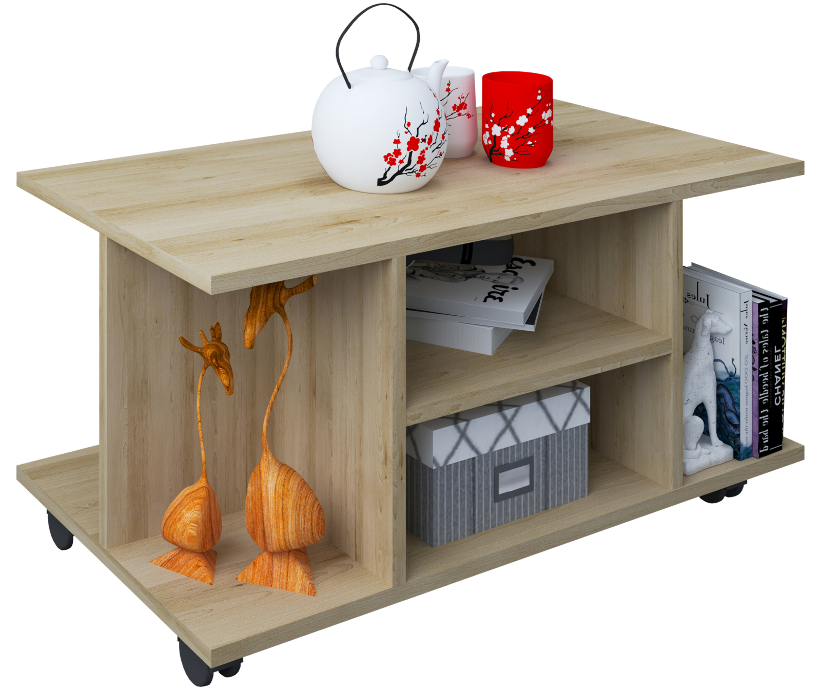 Couchtisch FINDULA - Honig Eiche - mit Rollen - 80 cm