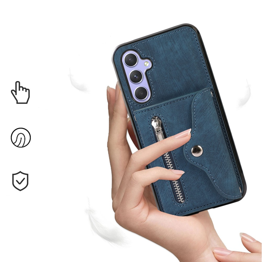 Samsung Galaxy A54 5G Necklace Leder Schutz Hülle mit Kartenfächer   Handykette (RFID Schutz) - Blau