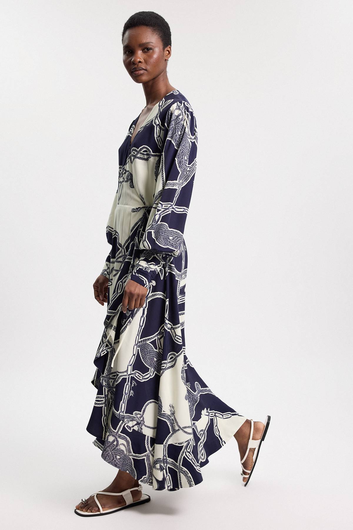 KarenMillen Robe Midi À Manches Longues En Crêpe De Viscose Imprimé Chaînes