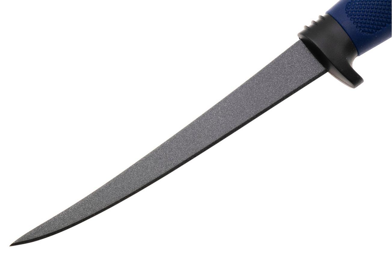 Marttiini Martef Filleting Knife 15 826017T Stainless, Blue Rubber, vaststaand mes plastic schede