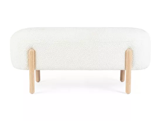 Banc en tissu bouclé blanc et pieds en bois de caoutchouc - DAYLA