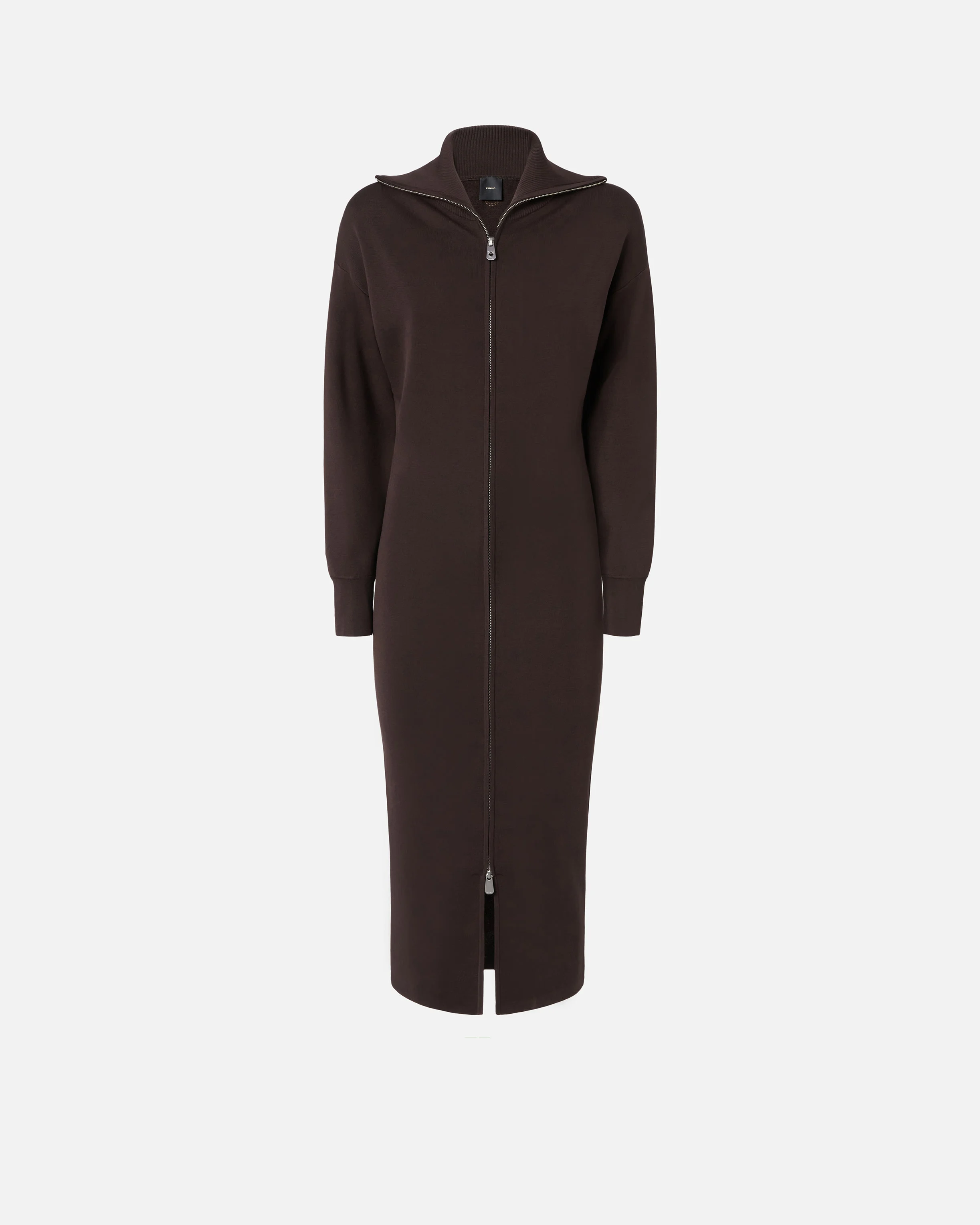 Robe midi à col montant et fermeture zippée | Marron