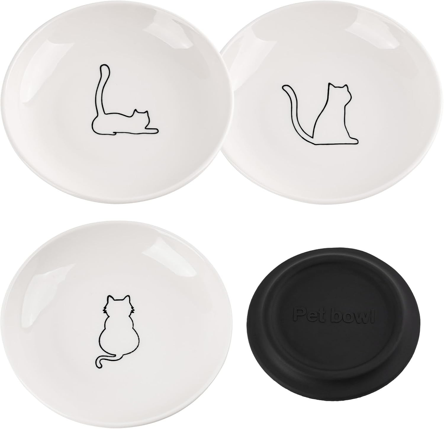(3er Set) Ø15cm Keramik Futter Napf Anti-Rutsch Katzen Schüssel Haustier Wasser Schale - Katze