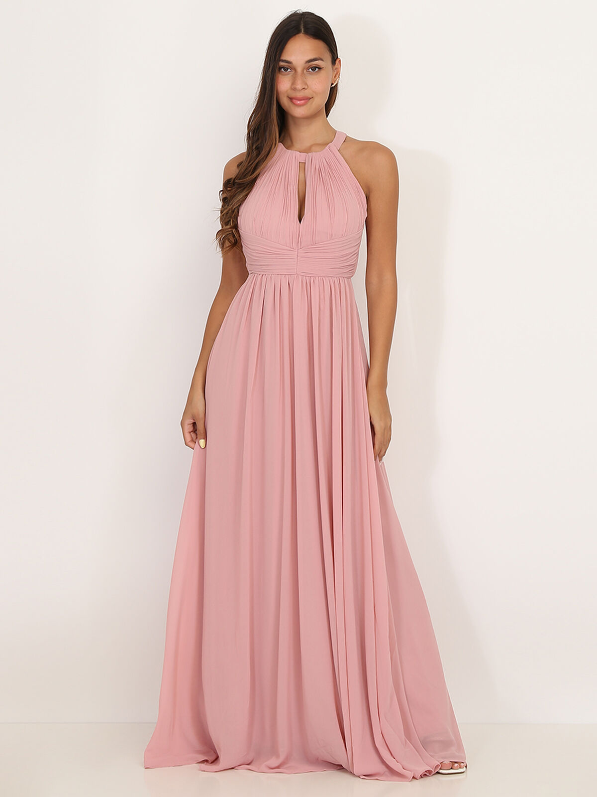 Robe longue drapée dos nu- Vieux rose