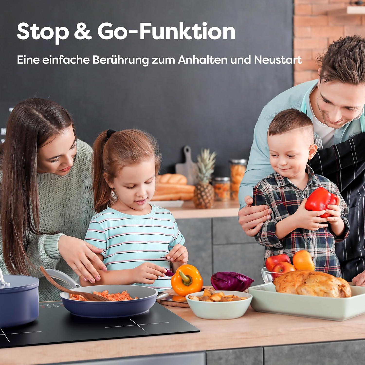 CIARRA CBBIH4B 4 Zonen Einbau Induktionskochfeld 60 cm mit Power Booster Touch-Bedienung Kochfeld Induktion 9 Leistungsstufen Timer Kindersicherung Restwärmeanzeige Pause- und reStart-Funktion 7200W