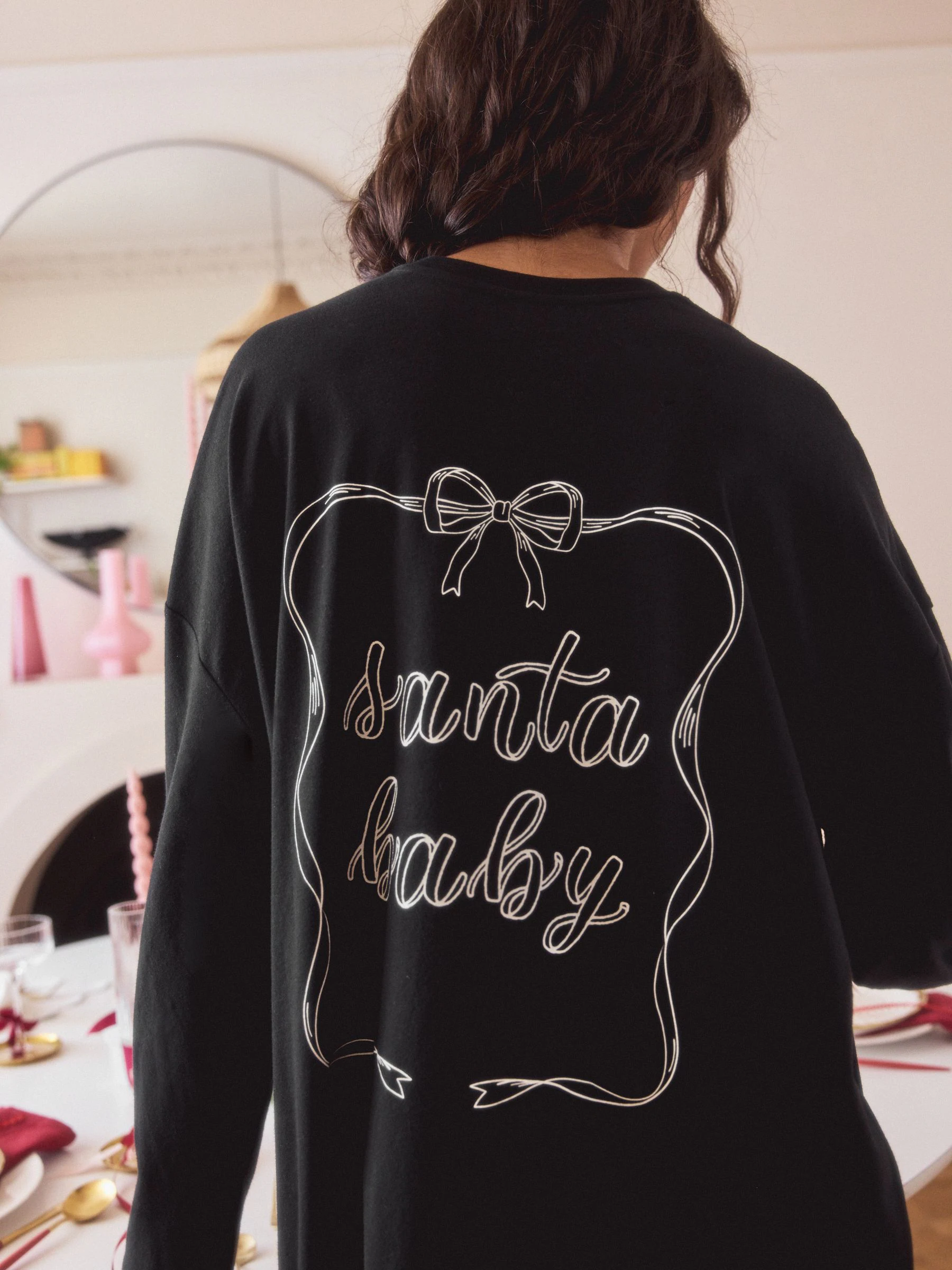 Zwart/wit - Graphic Long Sleeve Nightie
