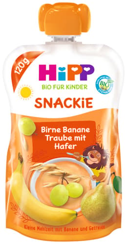 HiPP Bio für Kinder Snackie Birne-Banane-Traube mit Hafer - Leo Löwe