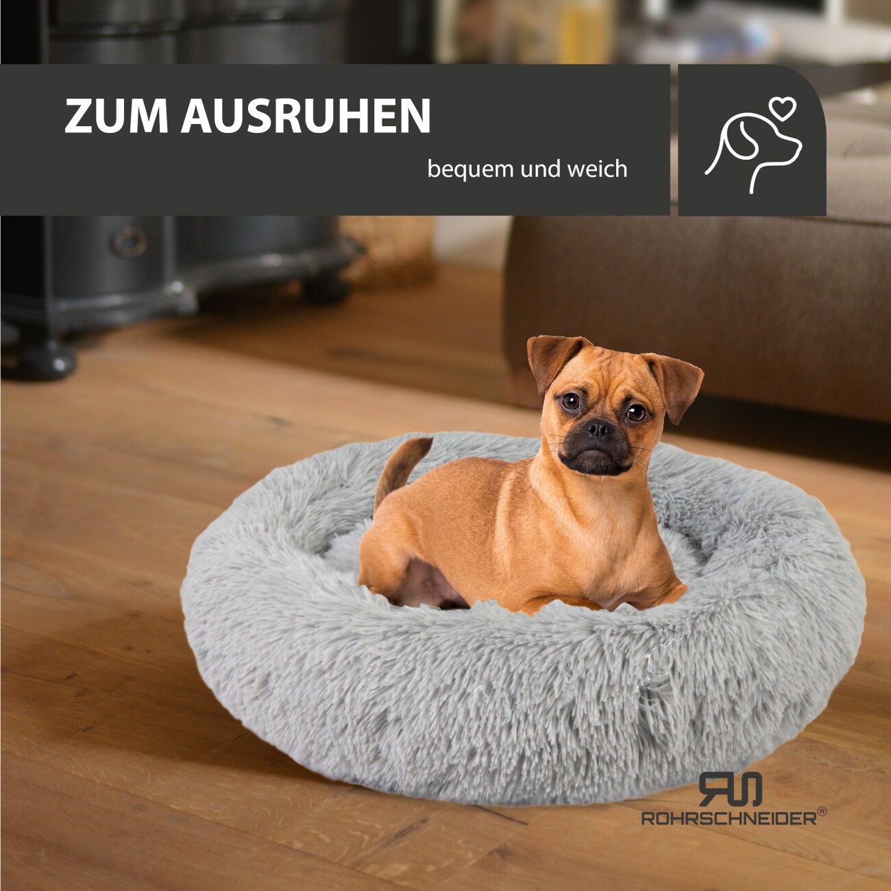 Rohrschneider ® Hundebett Donut mit Gratis-Beigabe, Extra flauschiges Hundekissen M