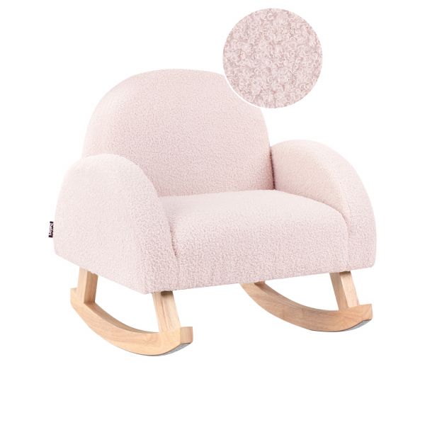 Beliani Cadeira de Baloiço em Bouclé Rosa Pastel com Patins de Madeira e Apoios para os Braços