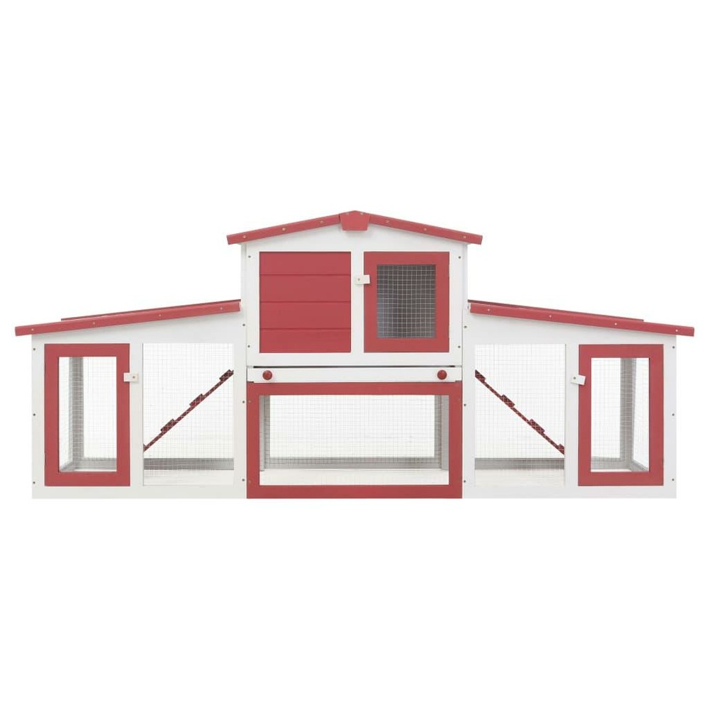 Clapier cage large d'extérieur 204 x 45 x 85 cm bois rouge et blanc