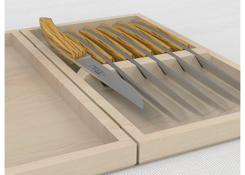 Service de 6 couteaux de table LE THIERS® avec un manche en bois de chêne et lame en acier inoxydable