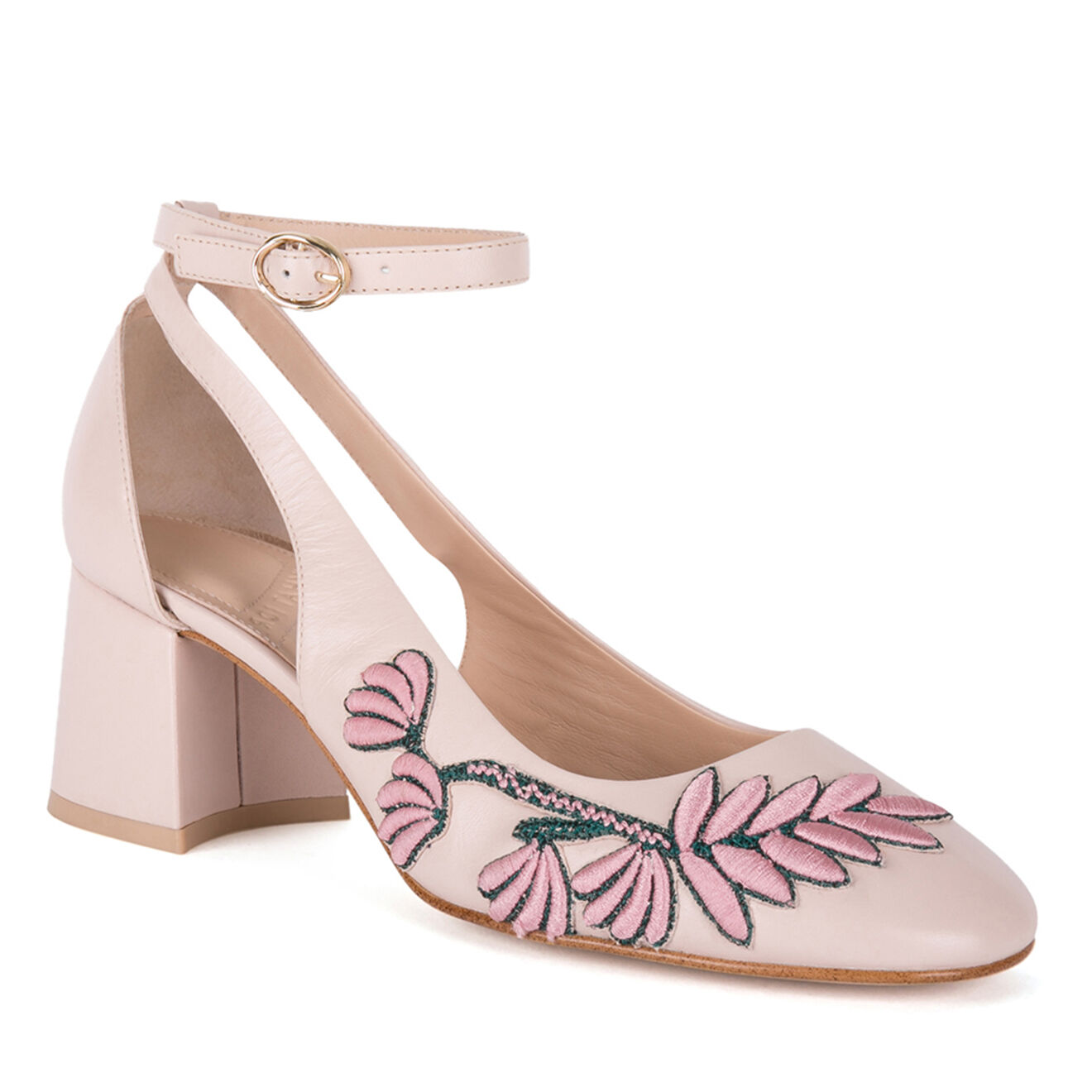 What For Babies en Cuir Aria fleurs brodées roses - Talon 6 cm