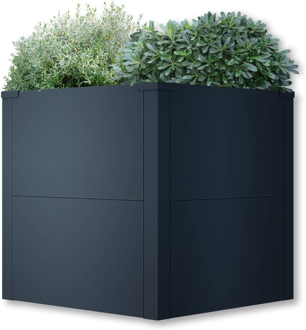 Metzler Hochbeet für den Garten oder Balkon – Stahl in Anthrazit | Witterungsbeständiges Metall-Gartenbeet, Pflanzenbeet, Blumenhochbeet | 50 x 50 x 50 cm