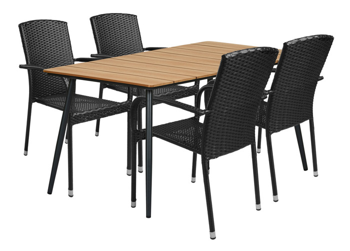 Havebord Beijing sort/teak 148 x 85 cm - Sunlife