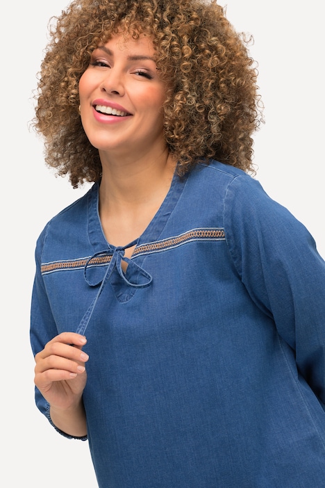 Tunika, Jeansoptik, Stickerei, Tunika-Ausschnitt, 3/4-Arm