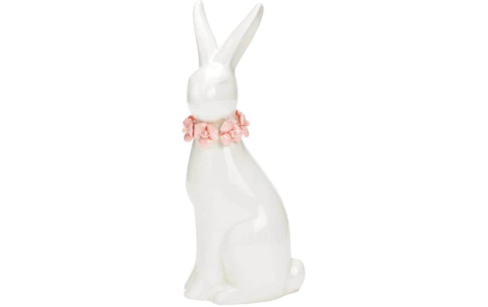 Aufsteller Hase mit Blumenkranz 18 cm, Rosa, WeissDekofigur
