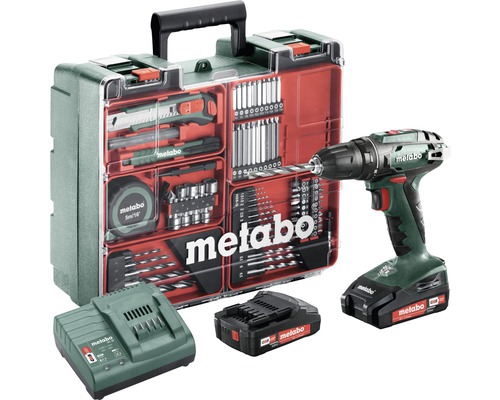 Metabo 18V Mobiele Werkplaats BS 18 accu boor-/schroefmachine, inclusief 2 accu's (2,0 Ah), lader en accessoirekoffer
