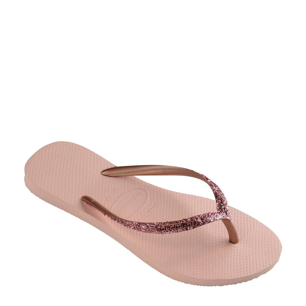 Havaianas Slimteenslippers met glitters roségoud
