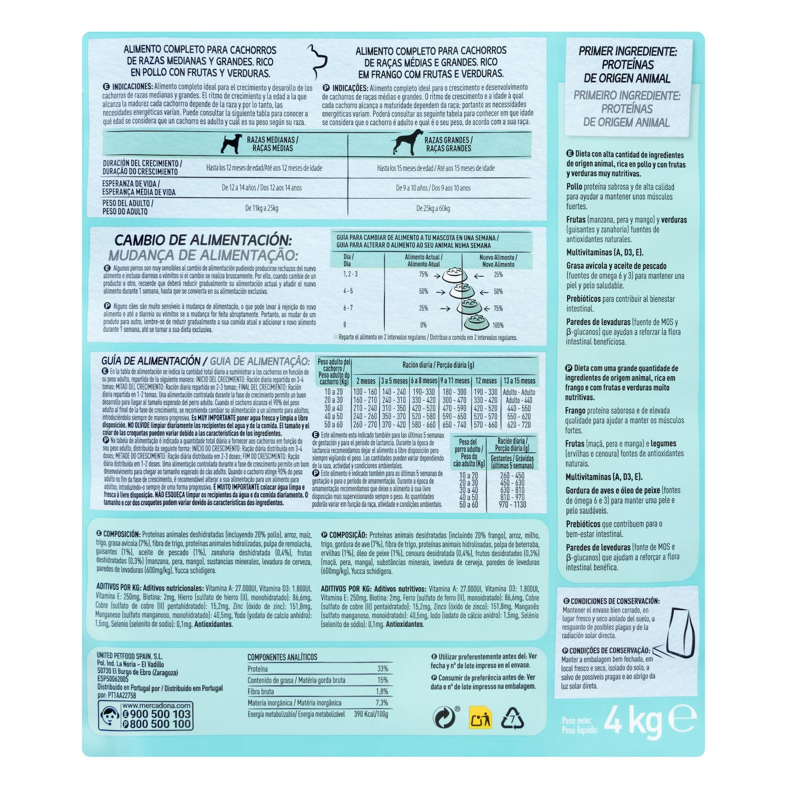 Croquettes pour chien Compy Junior au poulet, riz, fruits et légumes