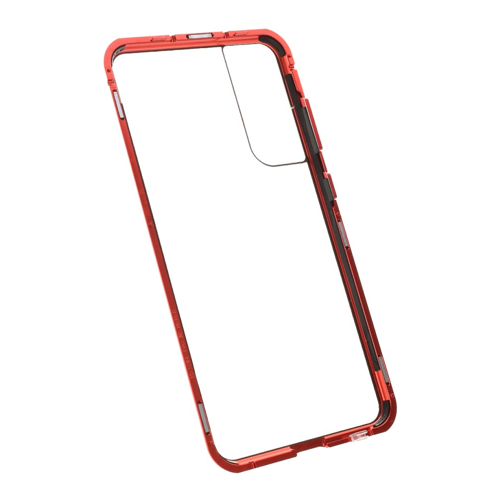 Samsung Galaxy S21 FE 5G Magnetische Alu Schutzhülle mit Panzer Glas Backcover   Displayschutz (Magnet-Technologie) - Rot