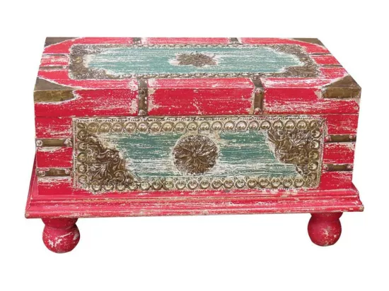 Coffre en bois rouge 50x28x27h