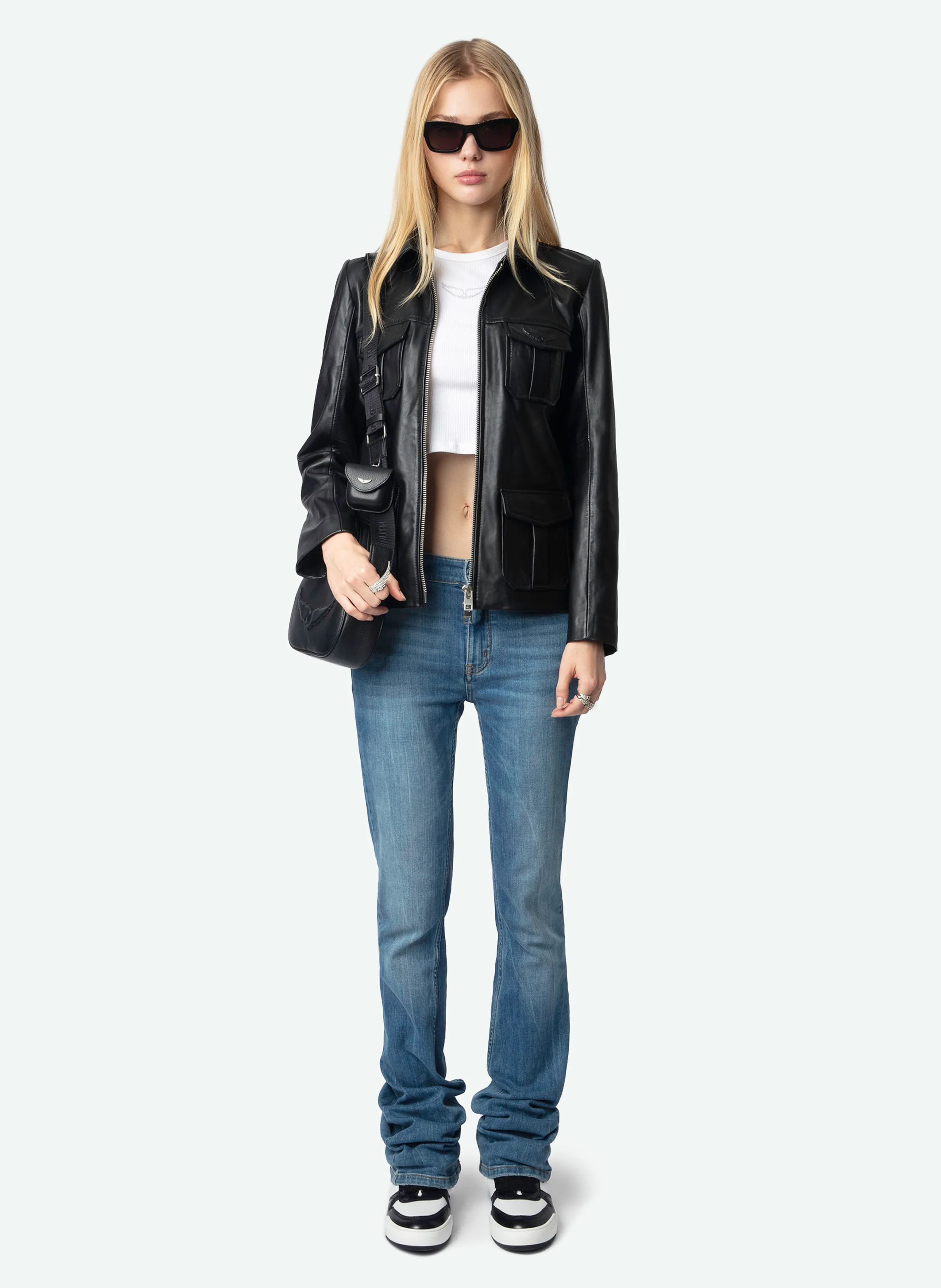 LIENNA - Blouson zippée en cuir | Noir