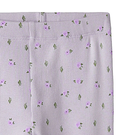 Name It Leggings - Rib - NmfHofie - Misty Lilac m. Blumen