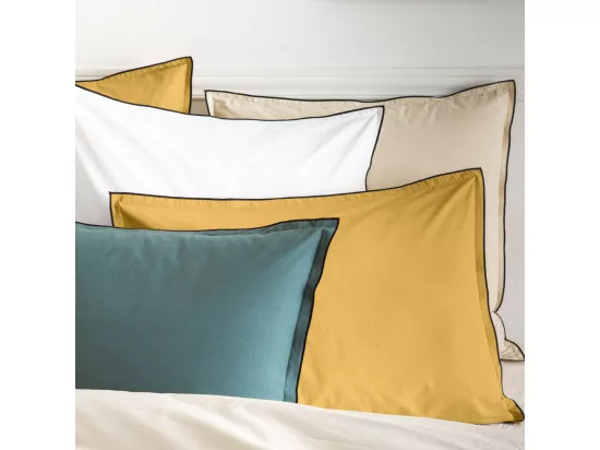 Lot de 2 taies d'oreiller unies en coton finition bourdon miel 65x65cm