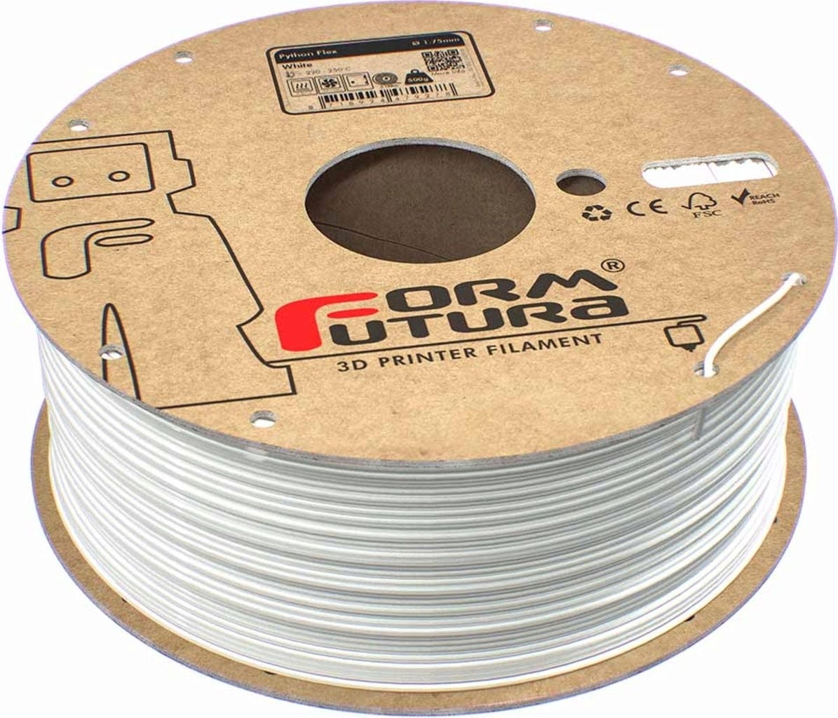 FormFutura  Python Flex TPU 98A White, 1,75 mm / 500 g    Flexibles TPU-basiertes Filament mit 98A-Shore-Härte