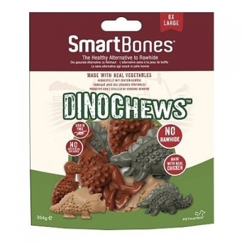 Petisco para cães em formato de dinossauro, sabor natural.