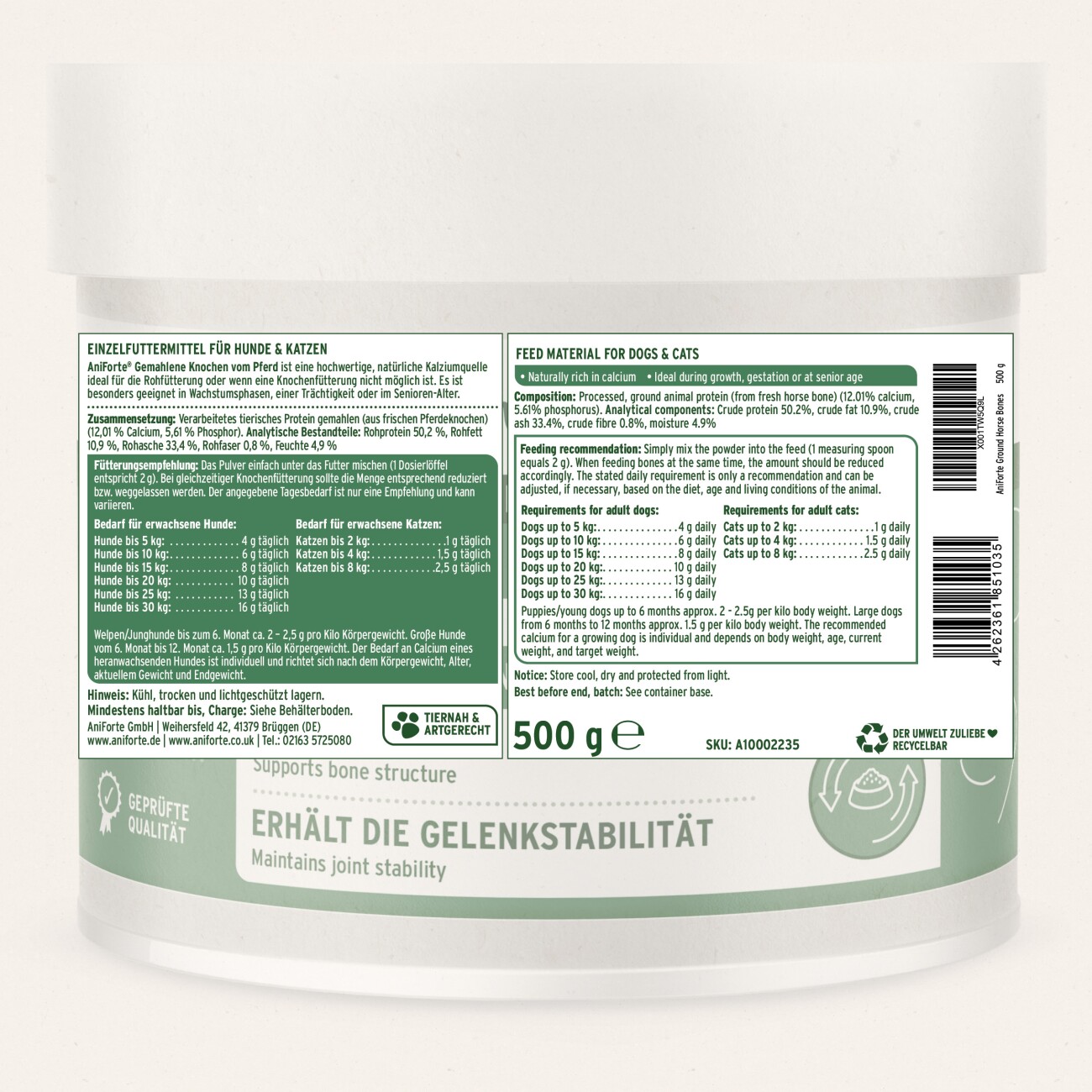 AniForte BARF-Line Gemahlene Knochen vom Pferd 500 g