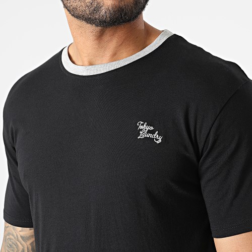 Ensemble Tee Shirt Et Pantalon Jogging A Bandes Changing Noir Gris Chiné