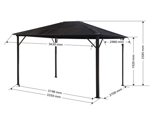 Costa Paviljoen 3 x 3,65 x 2,6 m met polycarbonaat dakpanelen en aluminium frame
