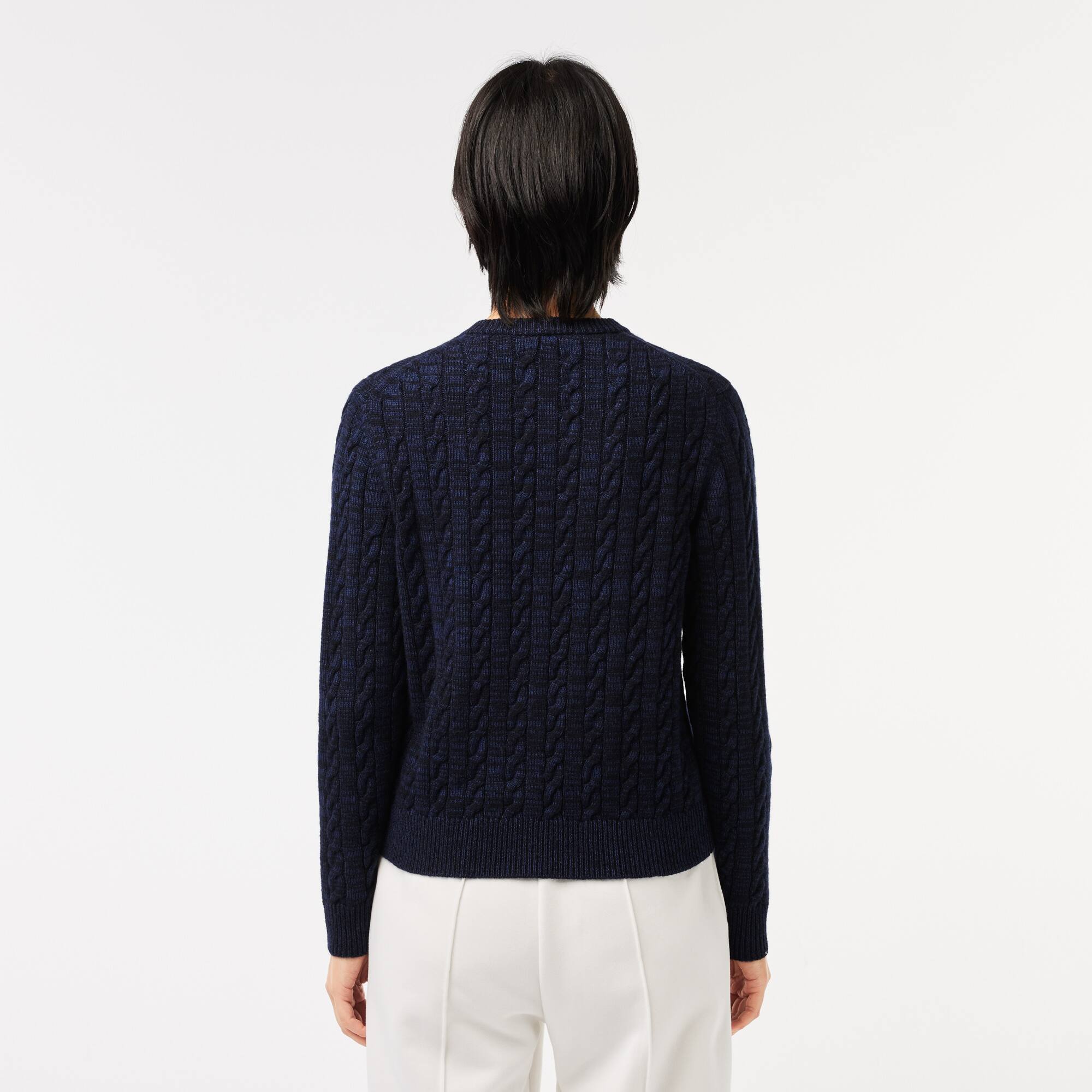Cardigan aus Baumwoll- Wollmischung mit Zopfmuster Pullover - Blau - Lacoste - Damen