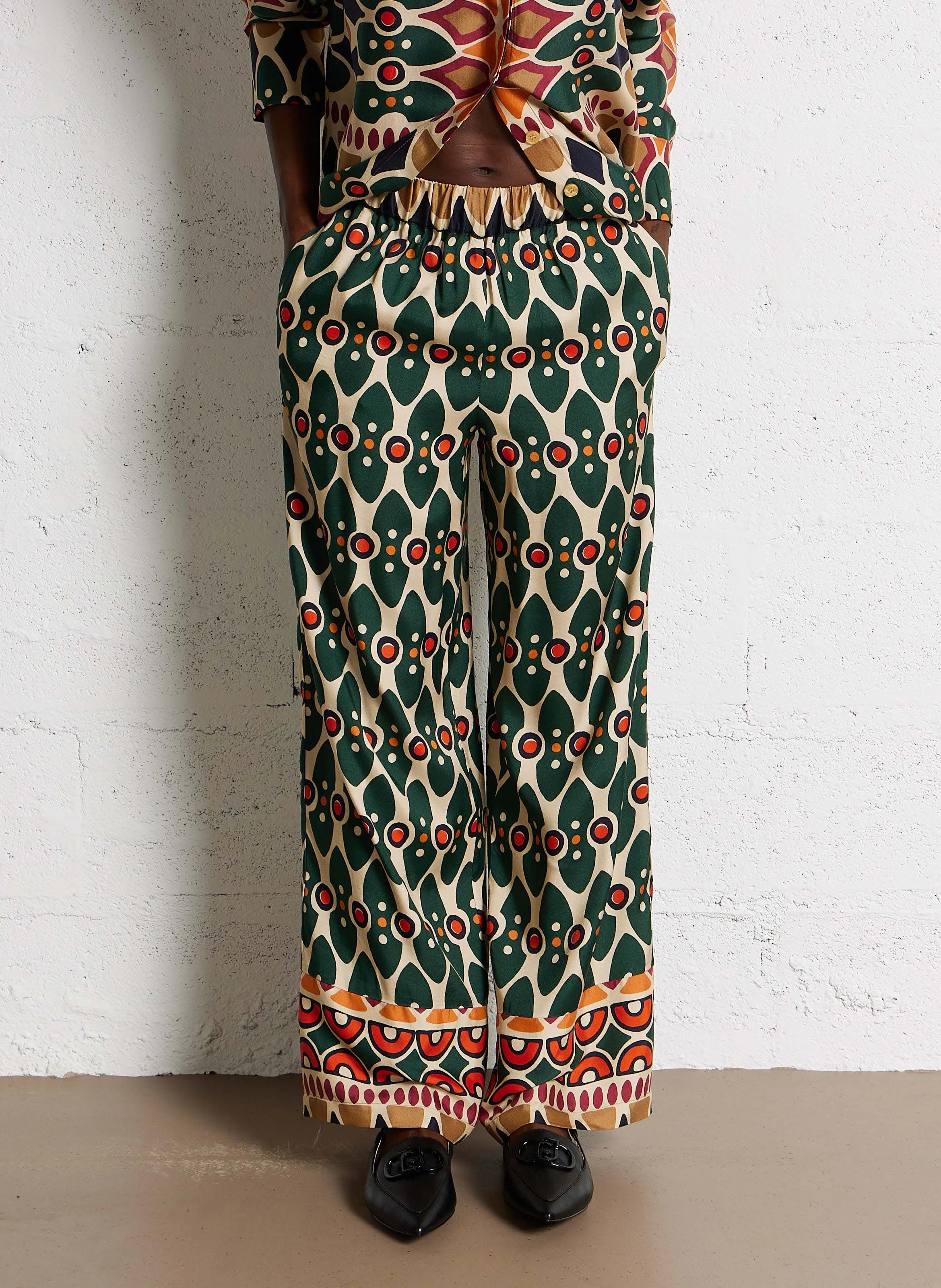 CLELIA - Pantalon large imprimé satiné | Multicolore