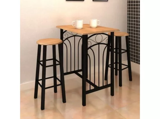 Ensemble de table à dîner Bois brun roux avec noir Acier