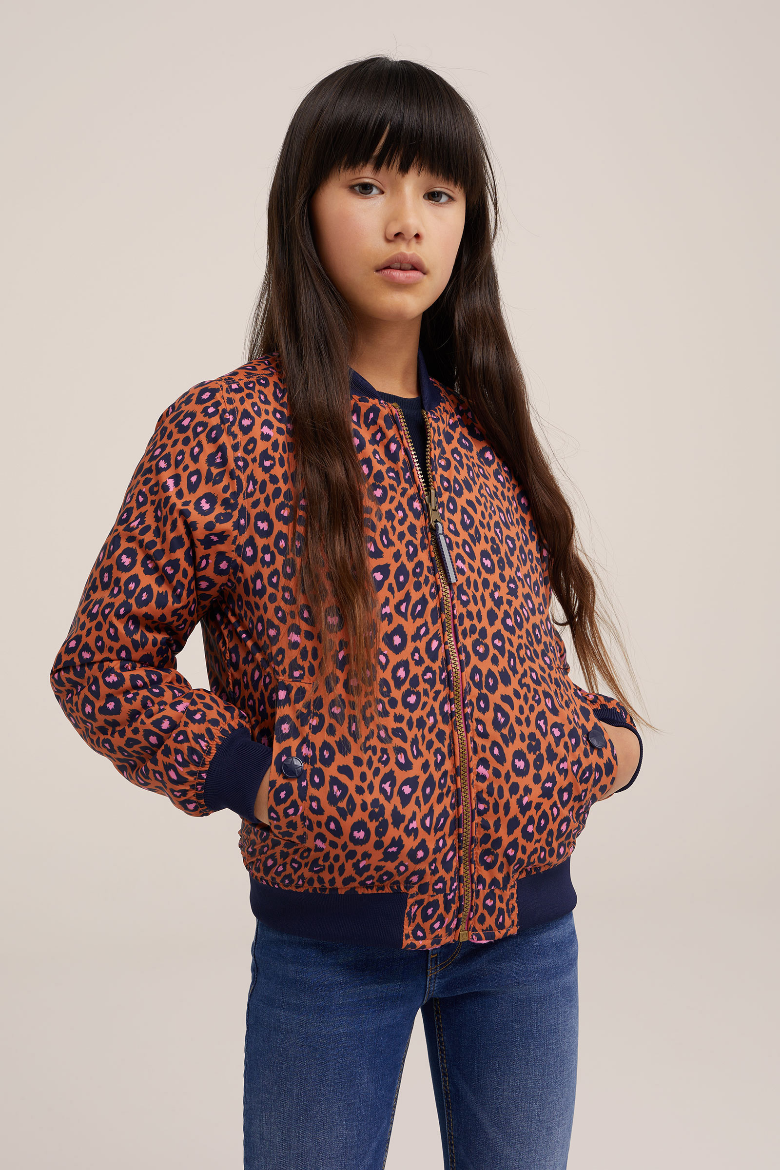 Meisjes reversible bomberjack met dessin WE Fashion Roze
