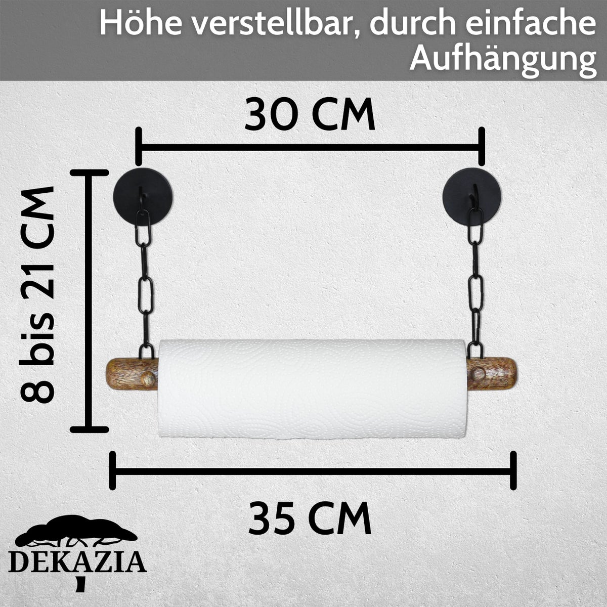 DEKAZIA® Houten Keukenrolhouder | Keukenrolhouder zonder boren, Wandmontage Keukenrolhouder, Keukenrolhouder, Keukenrolhouder, Papierrolhouder, Taartrolhouder, Wandmontage Rolhouder, Beuken, Zwart